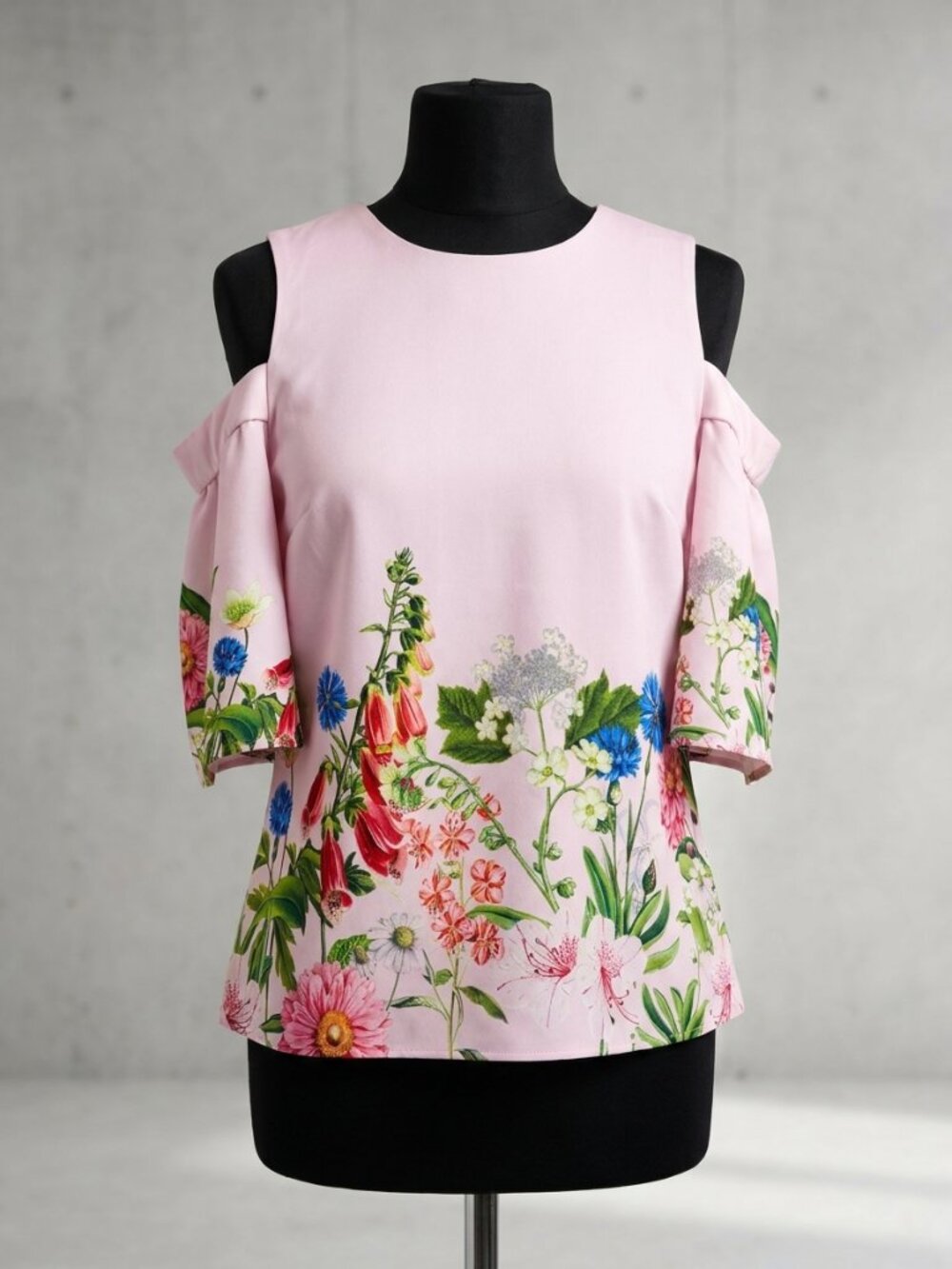 Ted Baker Beyaa Florence Cold Shoulder Floral Blouse Pale Pink UK 4